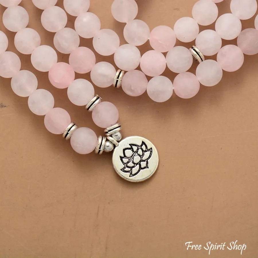 108 Frosted Rose Quartz Mala Bead Bracelet