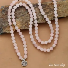 108 Frosted Rose Quartz Mala Bead Bracelet