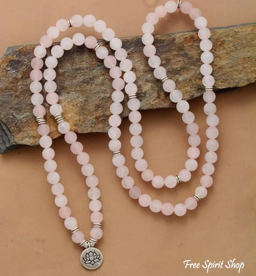 108 Frosted Rose Quartz Mala Bead Bracelet