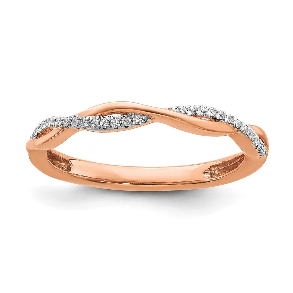 2mm 14k Rose Gold 1/15 Ctw Diamond Stackable Twist Band