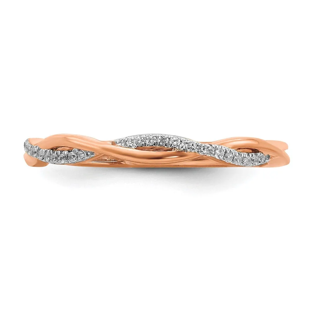 2mm 14k Rose Gold 1/15 Ctw Diamond Stackable Twist Band