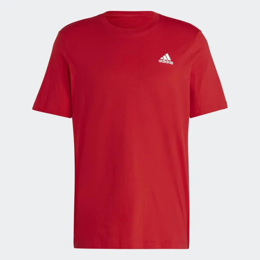 ADIDAS MEN'S ESSENTIALS SINGLE JERSEY EMBROIDERED SMALL LOGO RED TEE