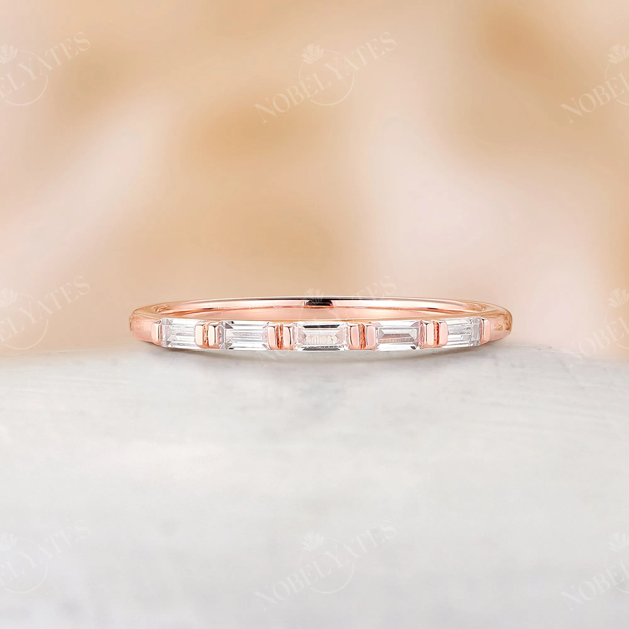 Art Deco Baguette Shape Moissanite Wedding Band Rose Gold