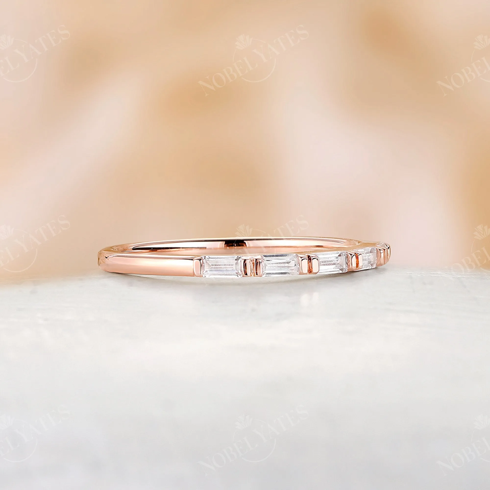 Art Deco Baguette Shape Moissanite Wedding Band Rose Gold