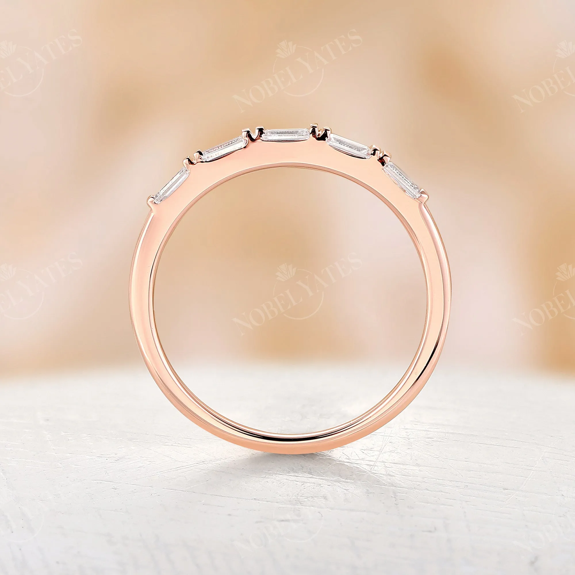 Art Deco Baguette Shape Moissanite Wedding Band Rose Gold