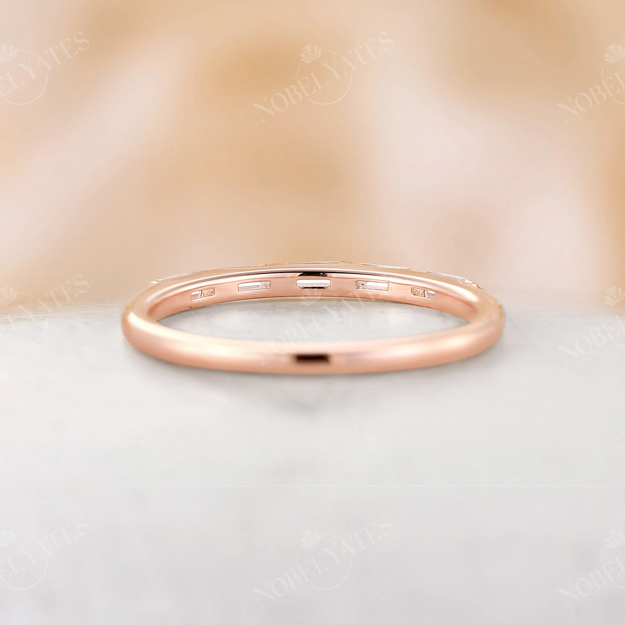 Art Deco Baguette Shape Moissanite Wedding Band Rose Gold