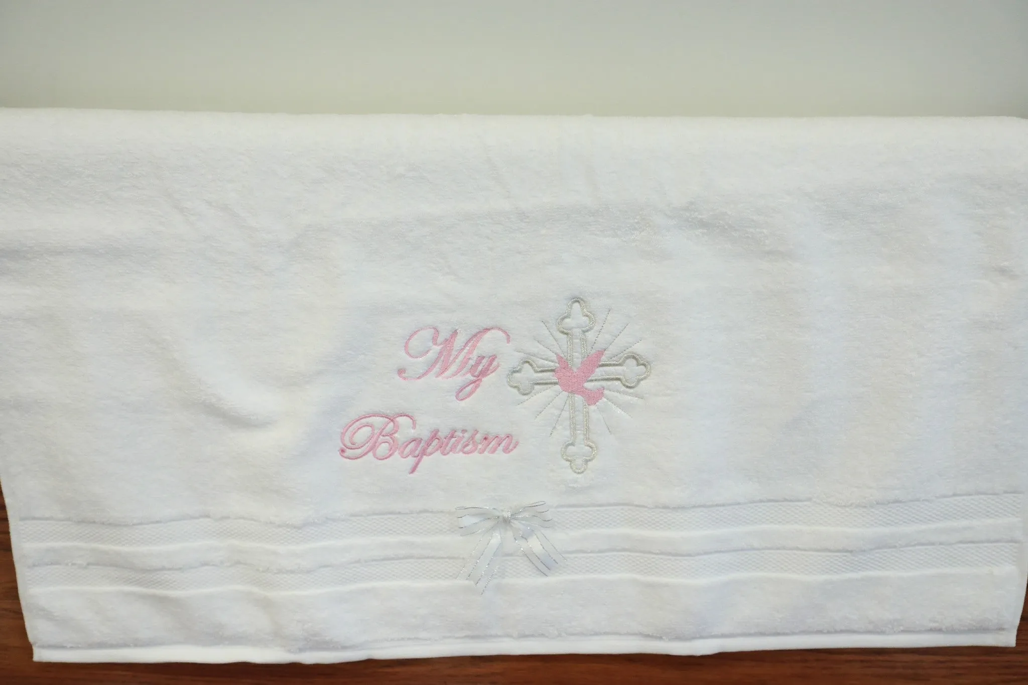 Baptism Christening 100% Cotton Towel - Pink