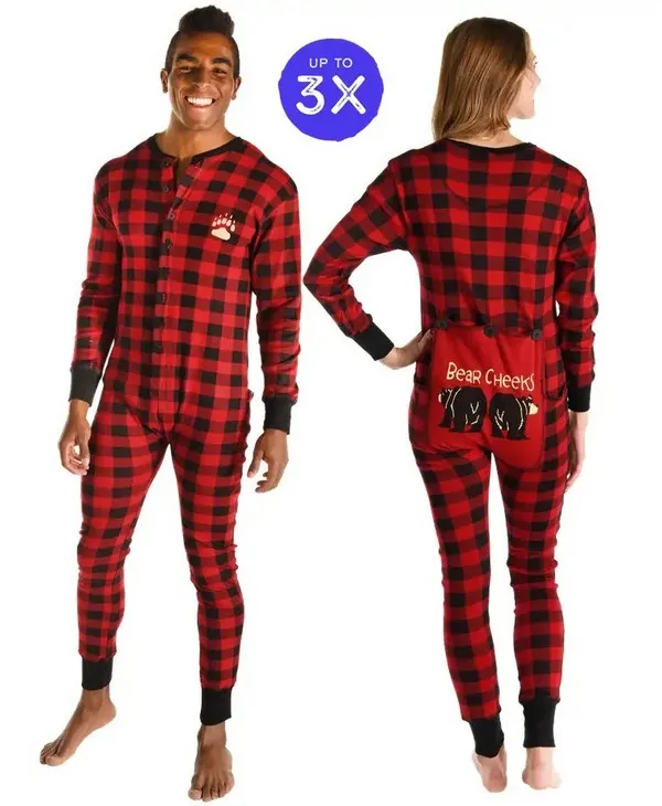 Bear Cheeks Adult Plaid Onesie Flapjack