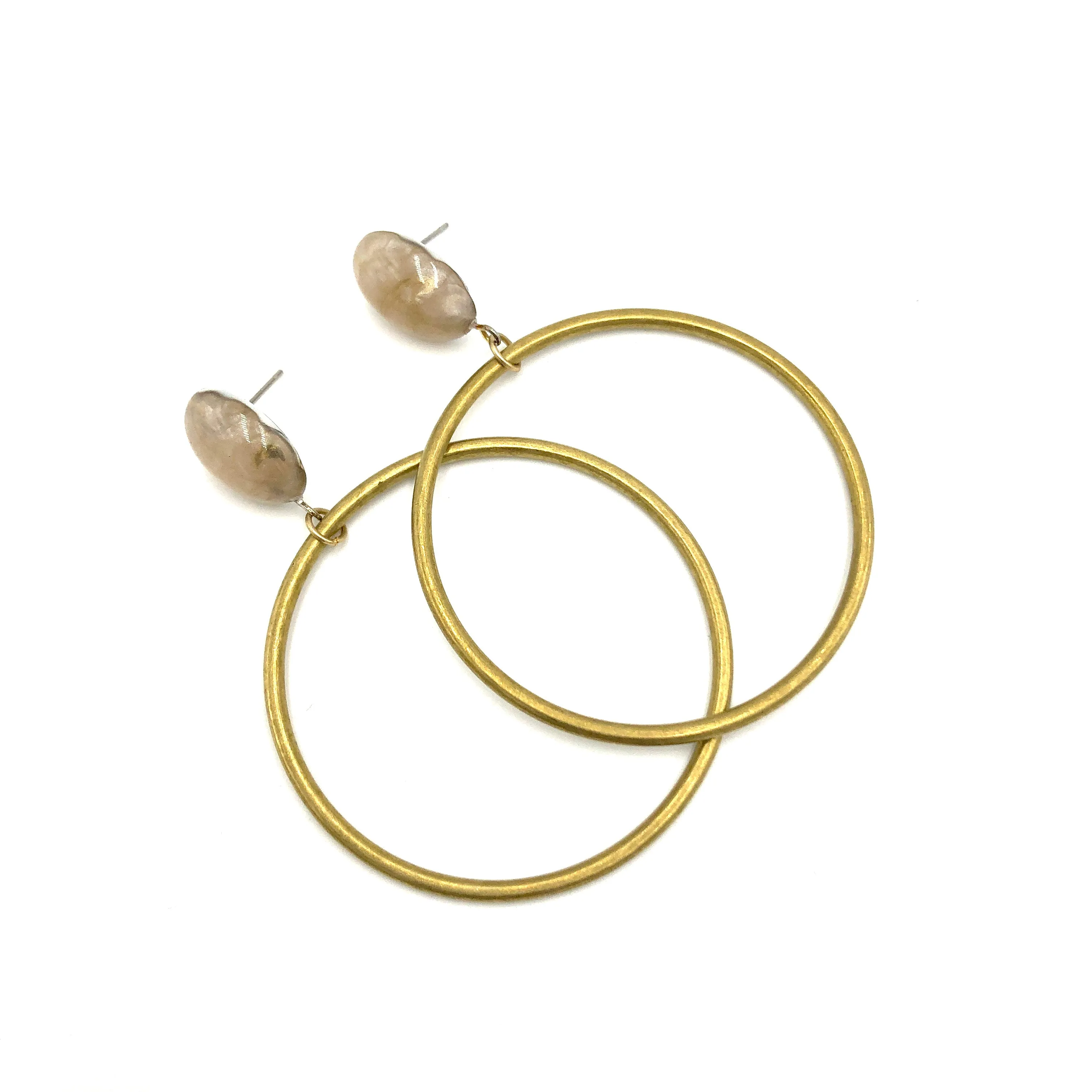 Beige Marbled Brass Loop Earrings