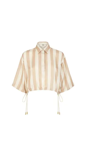 Beige Pequin Silk Blouse - Beige