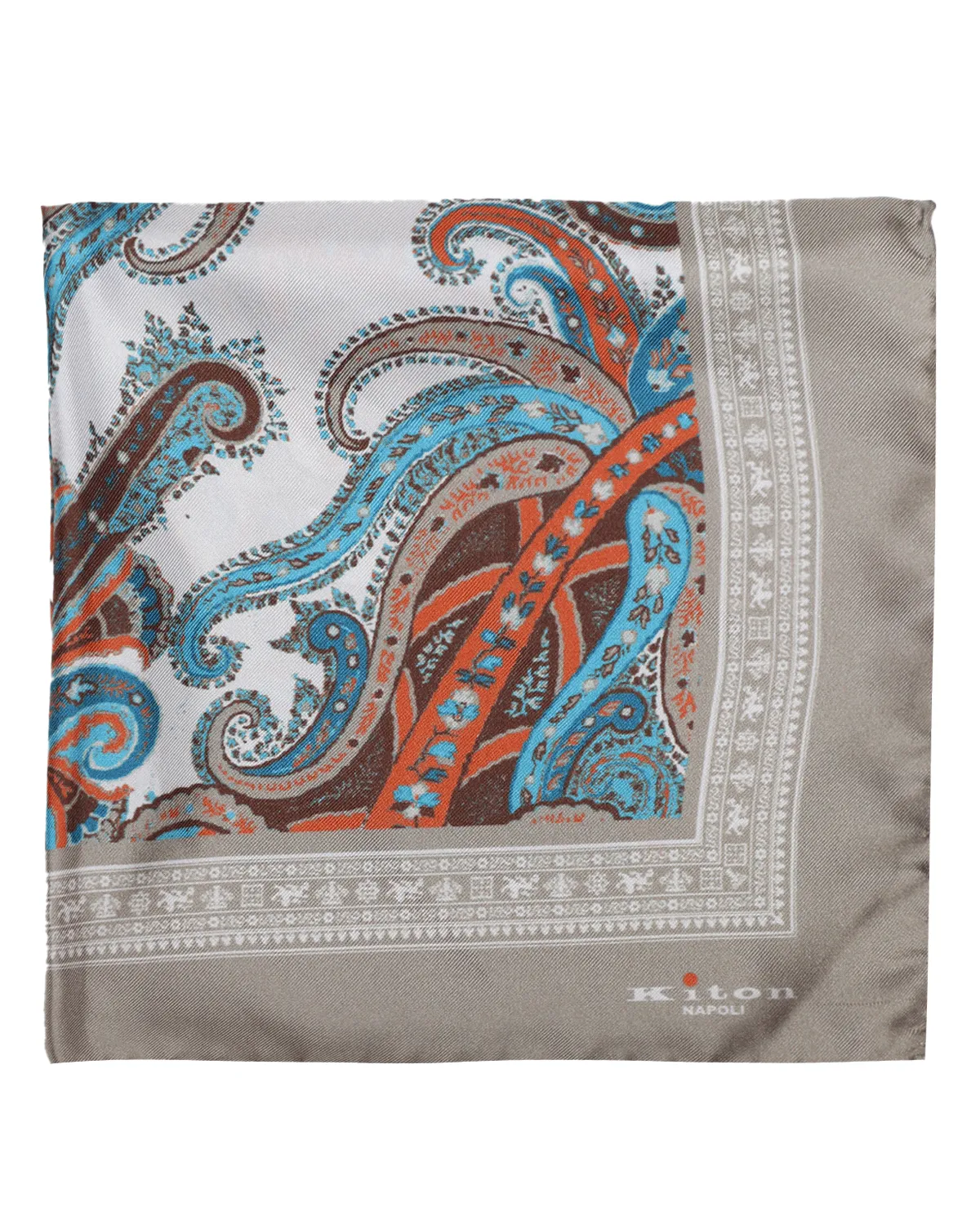 Beige Red and Blue Paisley Silk Pocket Square