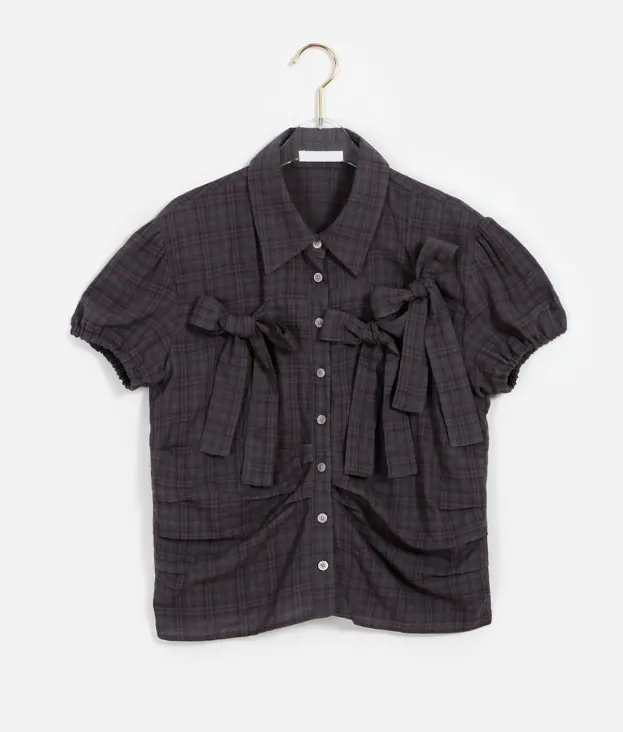 Binary01  |Other Plaid Patterns Short Sleeves Puff Sleeves