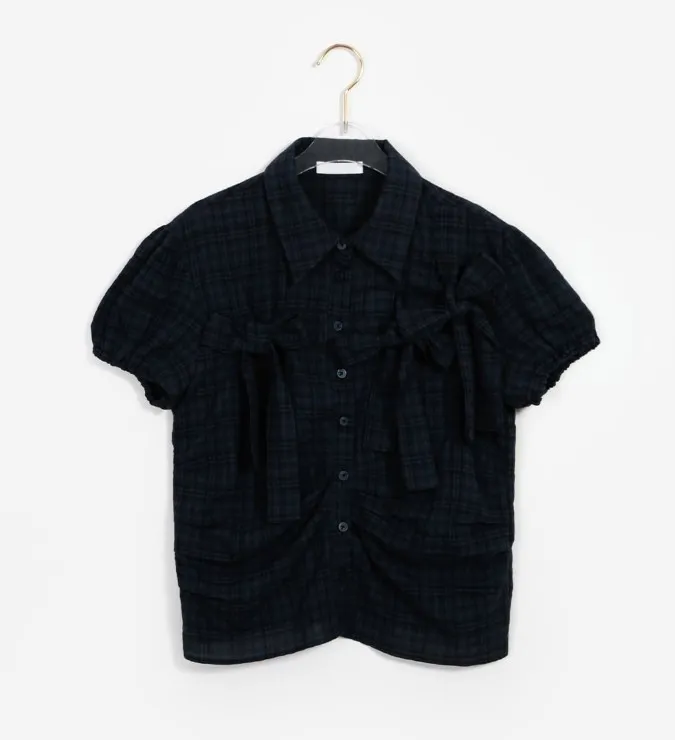 Binary01  |Other Plaid Patterns Short Sleeves Puff Sleeves