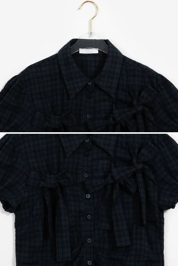 Binary01  |Other Plaid Patterns Short Sleeves Puff Sleeves