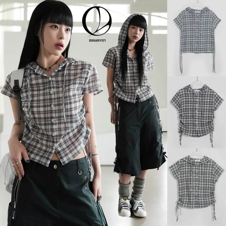 Binary01  |Other Plaid Patterns Short Sleeves Shirts & Blouses