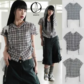 Binary01  |Other Plaid Patterns Short Sleeves Shirts & Blouses