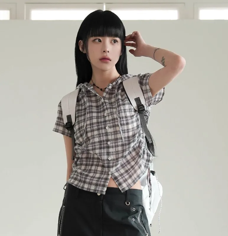 Binary01  |Other Plaid Patterns Short Sleeves Shirts & Blouses