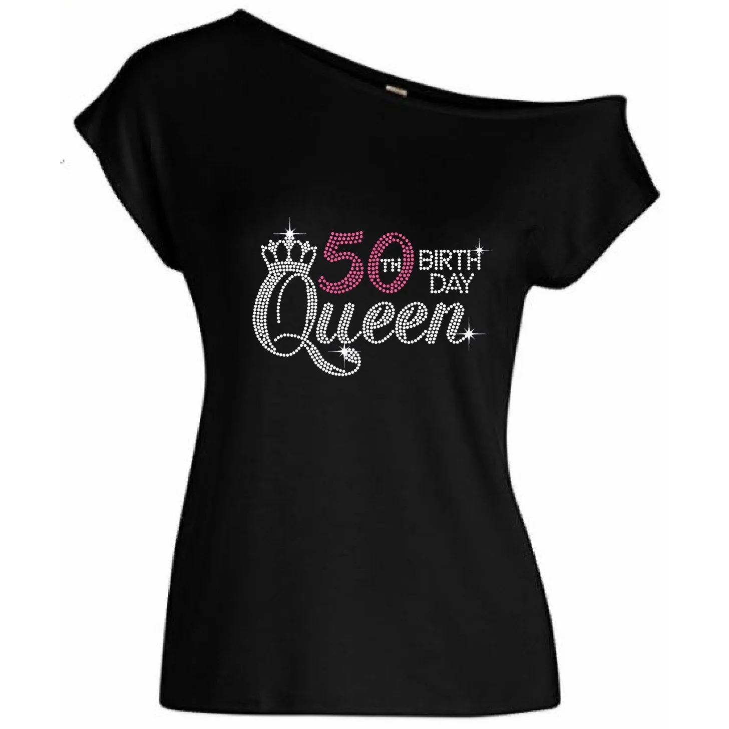 Birth Day Queen Rhinestone Off Shoulder T Shirt