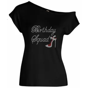 Birthday Squad Rhinestone Shoe Off Shoulder Tee