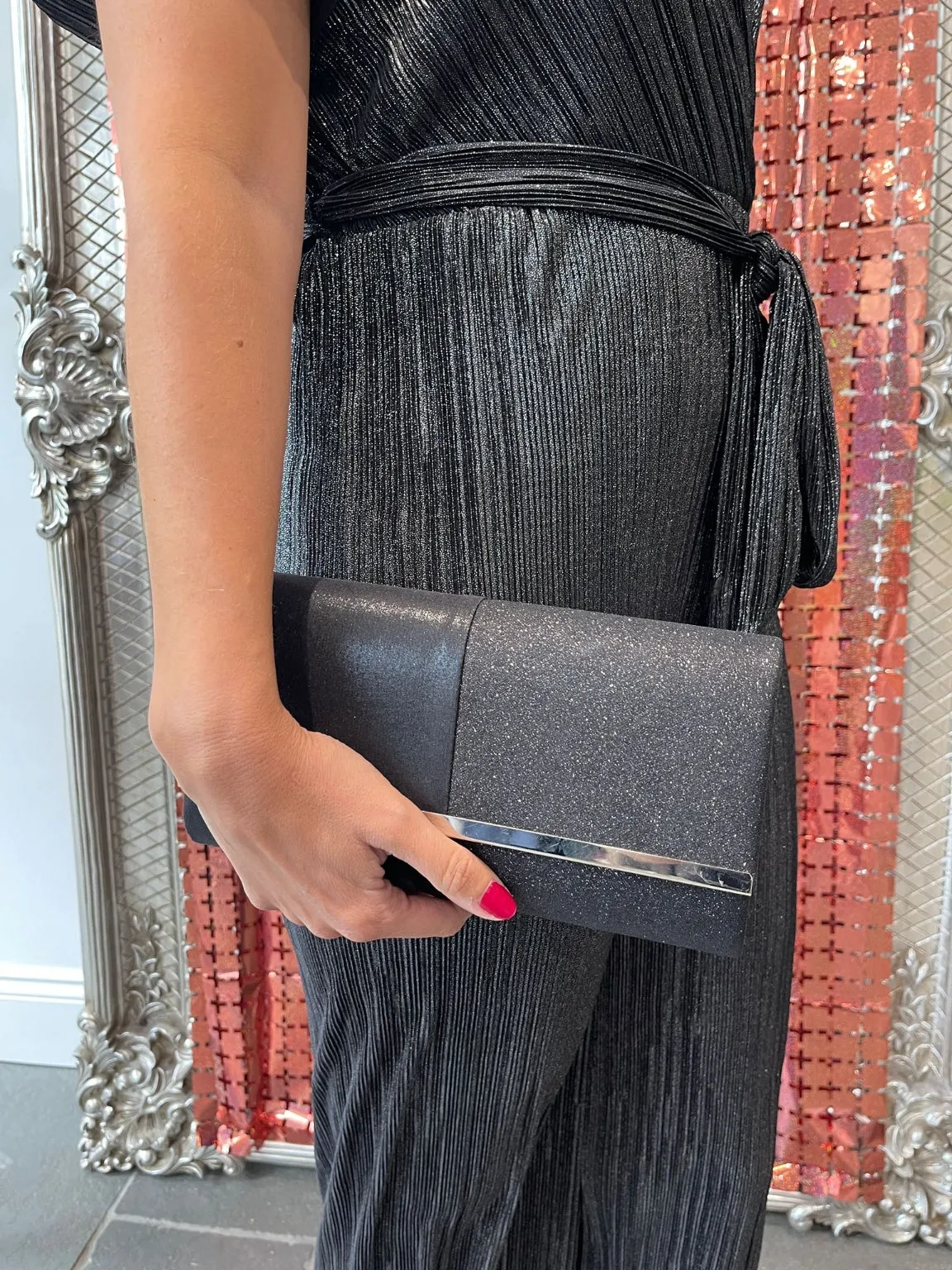 Black Half Sparkle Clutch Bag