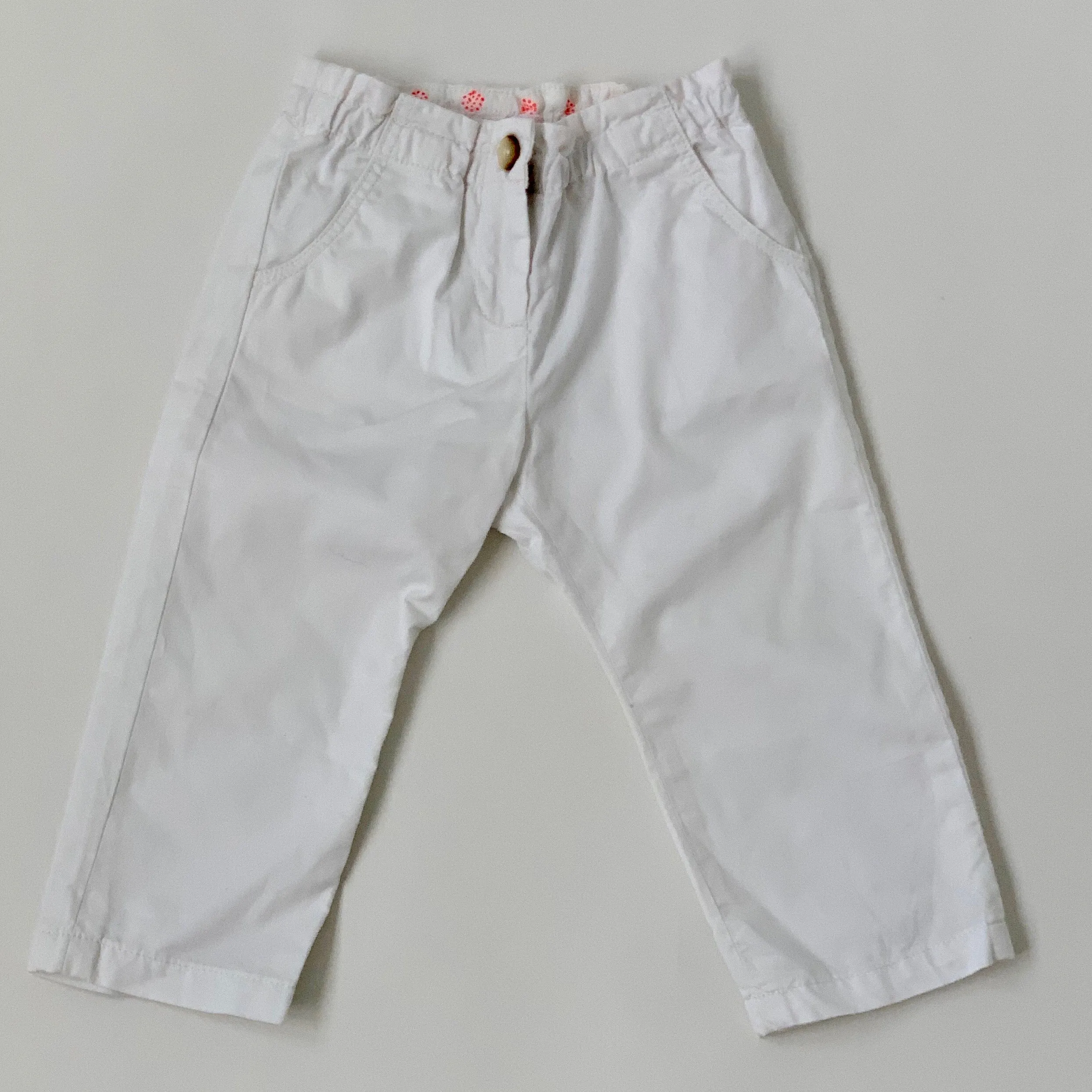 Bonpoint White Cotton Trousers With Neon Trim: 18 Months