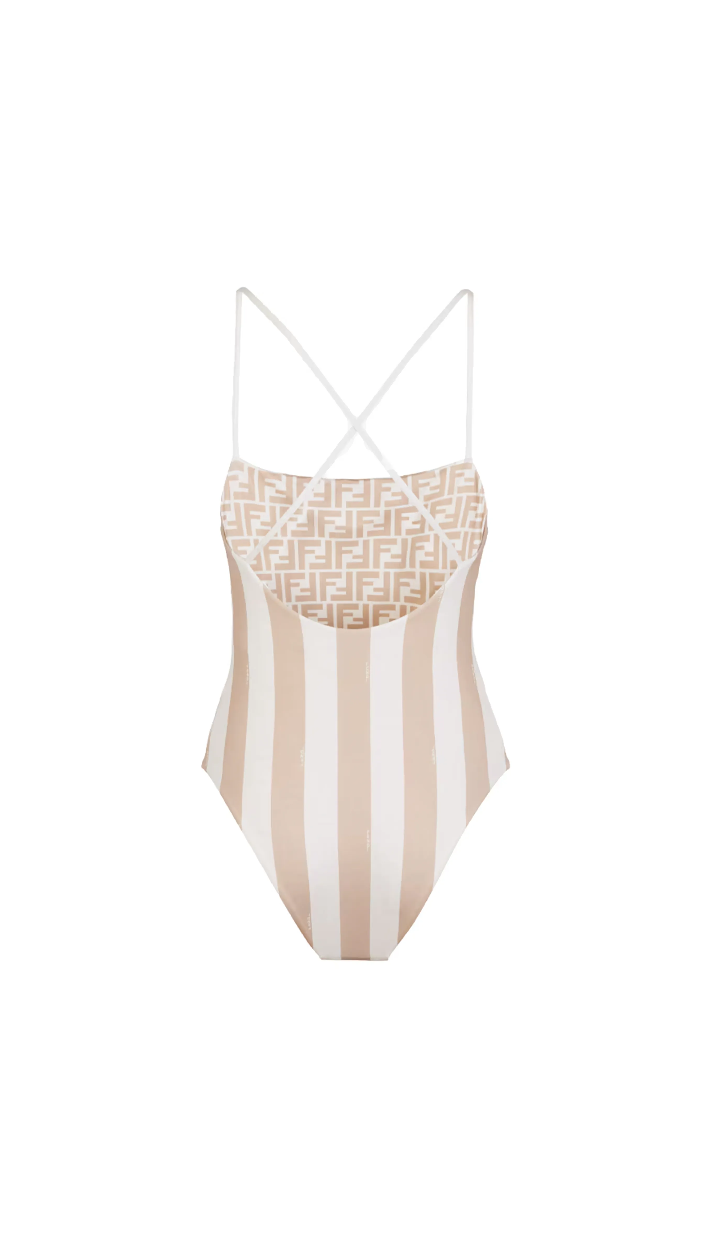 Brown Lycra Reversible Swimsuit - White/Beige