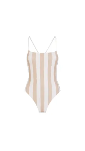 Brown Lycra Reversible Swimsuit - White/Beige