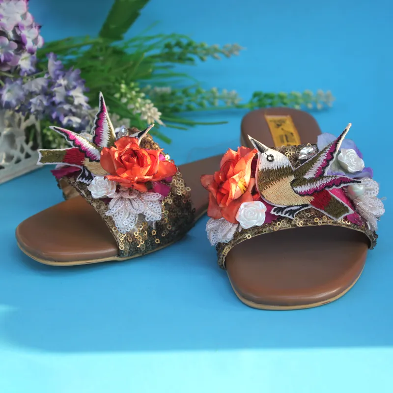 Brown Multi Color Slippers for Women