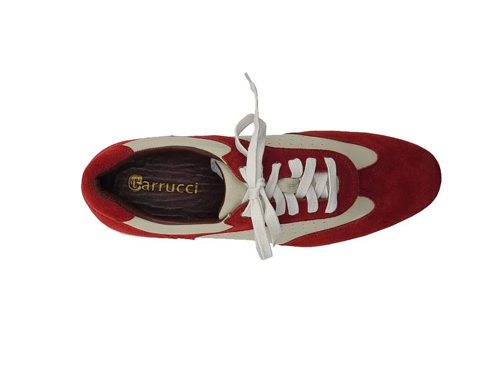 Calfskin & Suede Lace-Up Sneaker Red/Bone