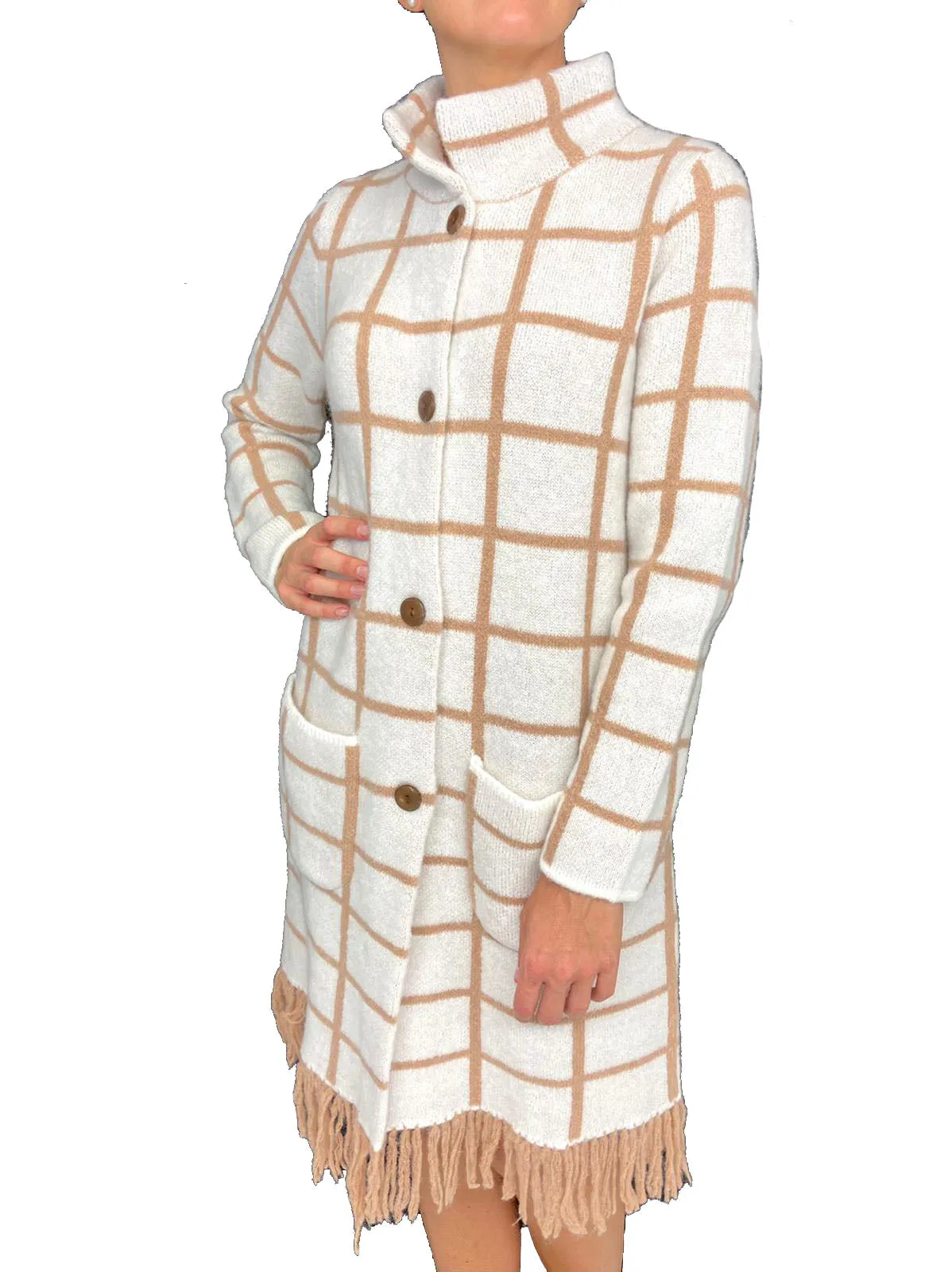 CAPPOTTO DONNA BIANCO FANTASIA CHECK BEIGE MISTO LANA