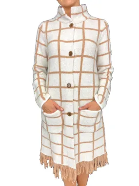 CAPPOTTO DONNA BIANCO FANTASIA CHECK BEIGE MISTO LANA