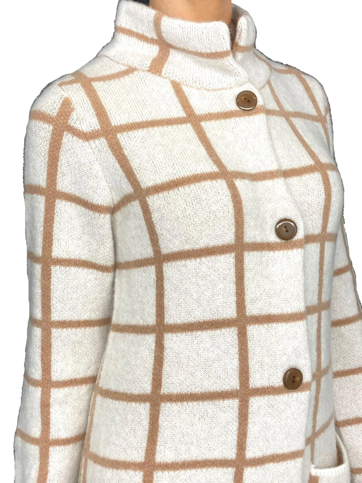 CAPPOTTO DONNA BIANCO FANTASIA CHECK BEIGE MISTO LANA