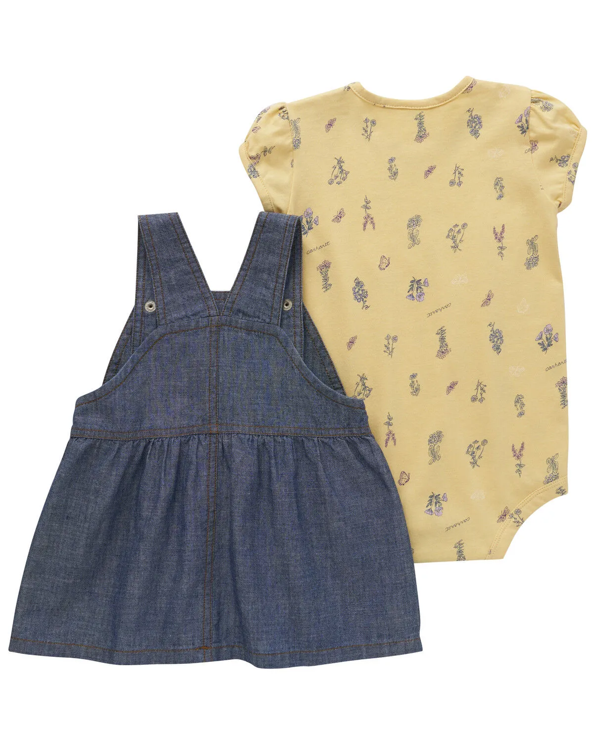 Carhartt Infant Girls' Short Sleeve Onesie and Denim Coverall - 2 Piece Set