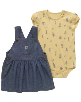 Carhartt Infant Girls' Short Sleeve Onesie and Denim Coverall - 2 Piece Set