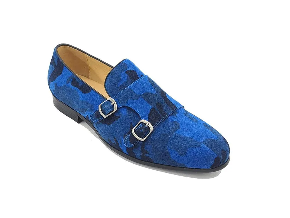 Carrucci Printed Suede Double Monkstrap Shoe Blue