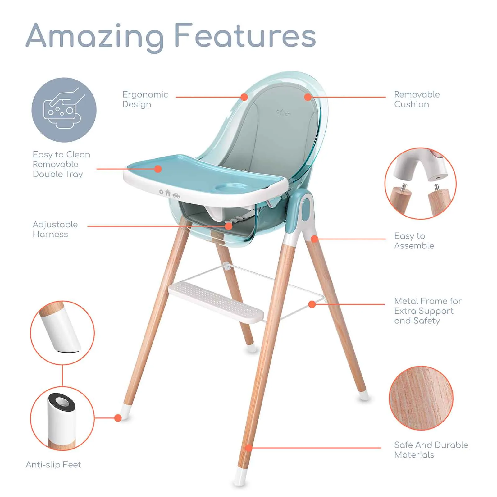 Children of Design 6 in 1 Deluxe High Chair with Cushion