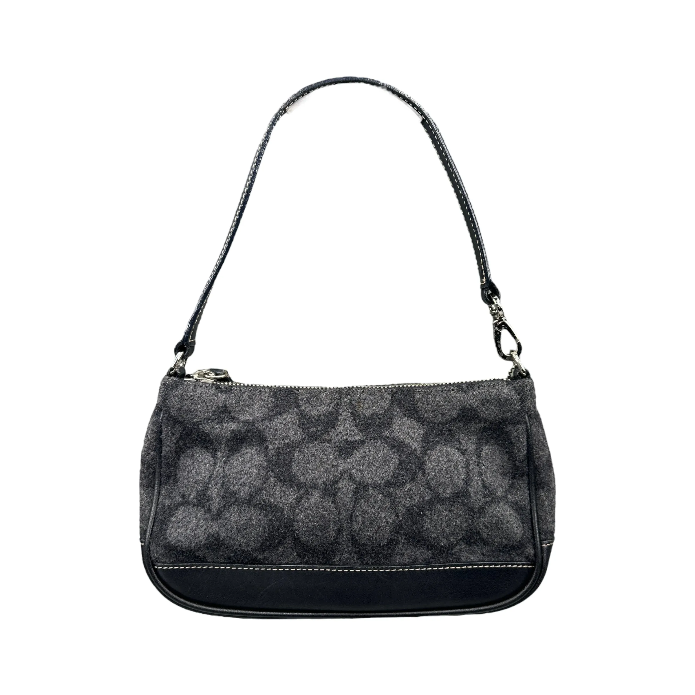 COACH BLACK/GREY WOOLLEN SIGNATURE POCHETTE BAG