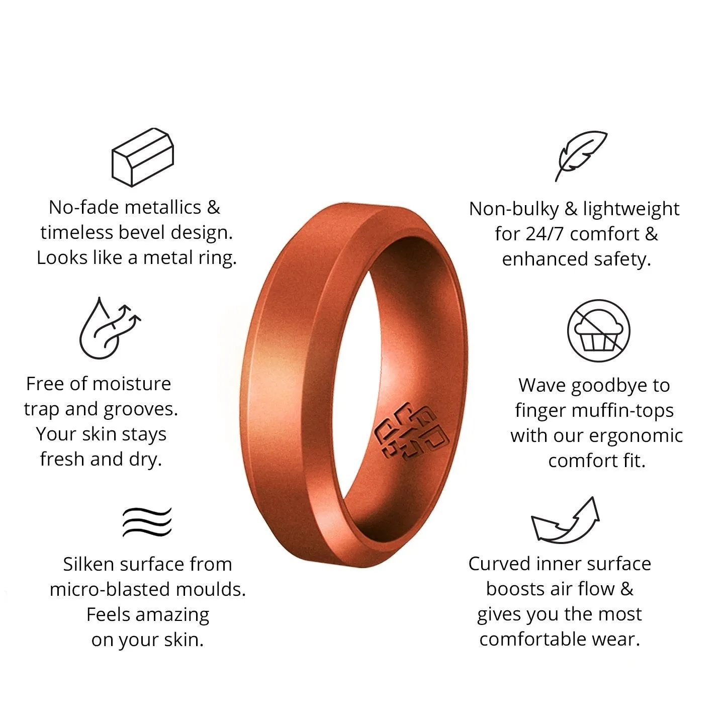 Copper Bevel Edge Silicone Ring for Men