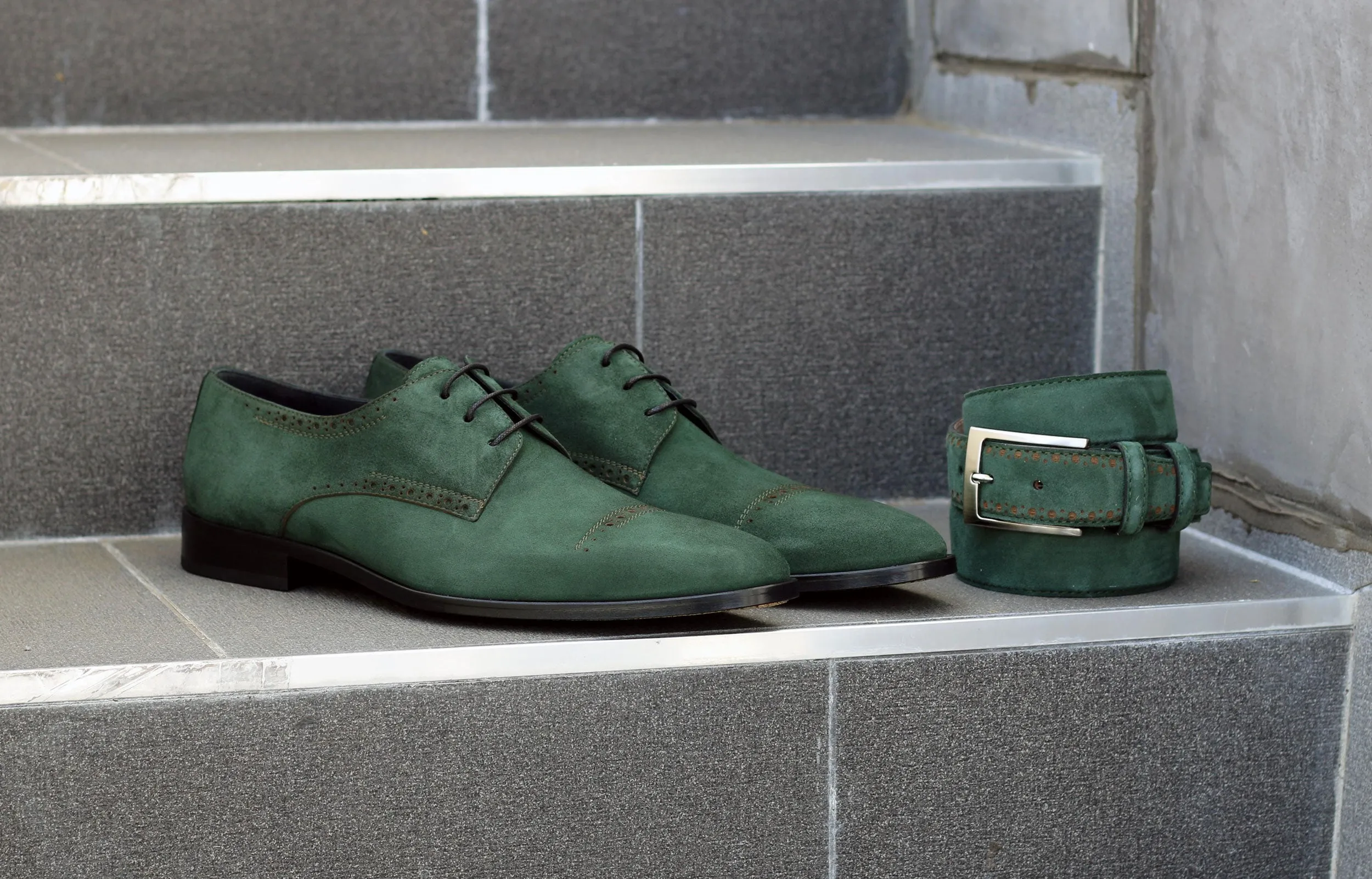 Corrente Suede Lace-Up Oxford Green