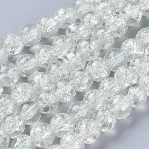 Crackle Glass Beads, Round, Transparent, Clear, 8mm