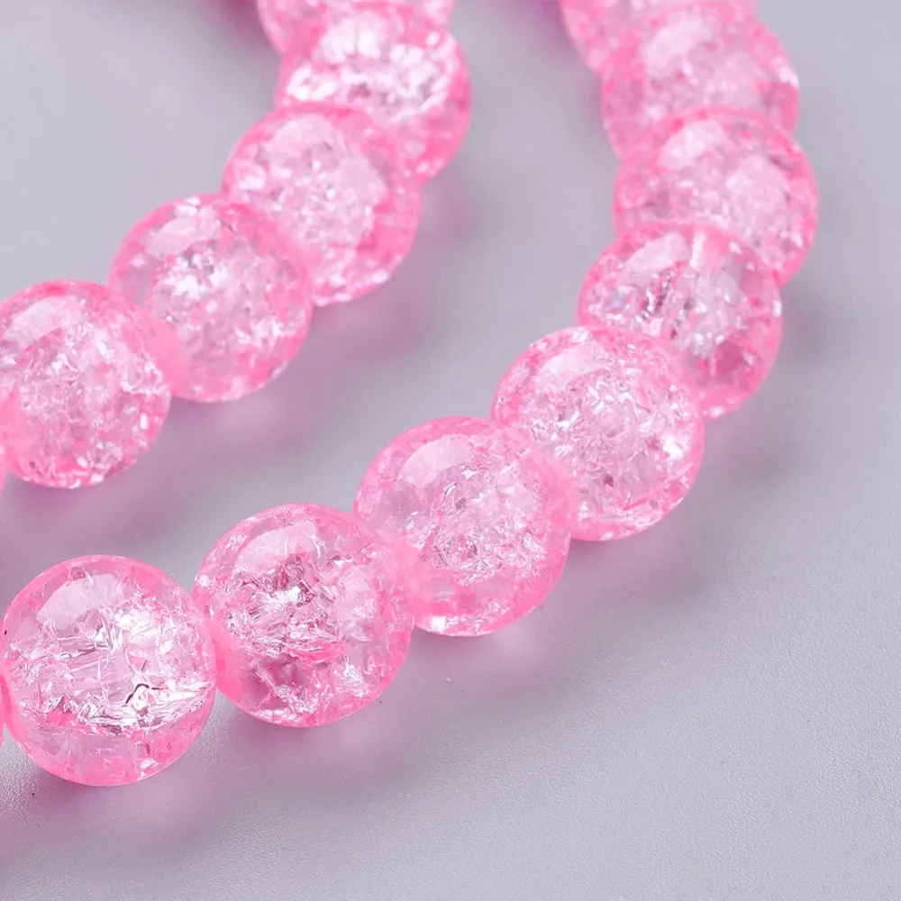 Crackle Glass Beads, Round, Transparent, Pink, 10mm