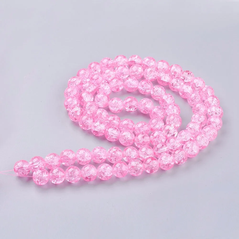 Crackle Glass Beads, Round, Transparent, Pink, 10mm