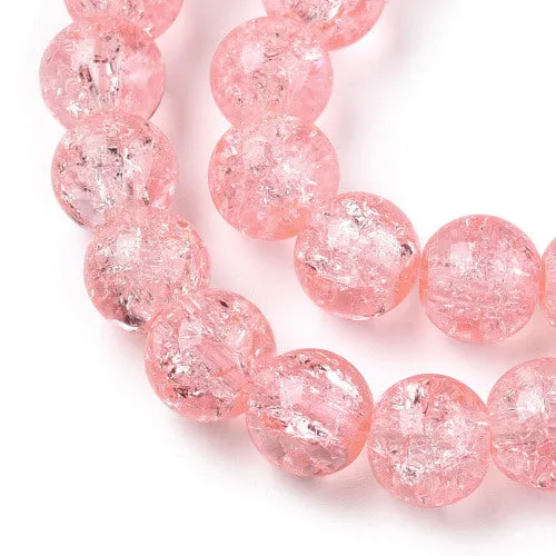 Crackle Glass Beads, Round, Transparent, Salmon Pink, 8mm