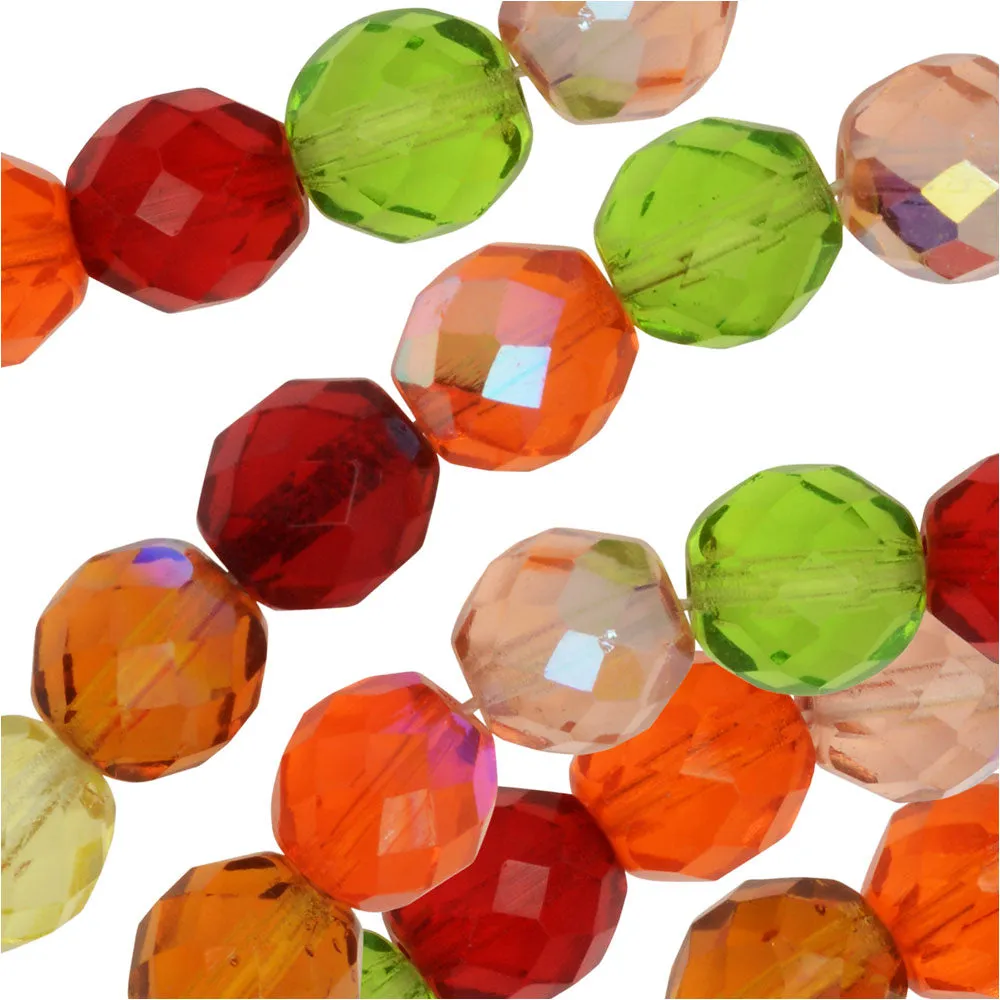 Czech Fire Polished Glass Beads, Faceted Round 10mm, Tango Mix (50 Pieces)