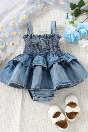 Denim ruffle dress onesie