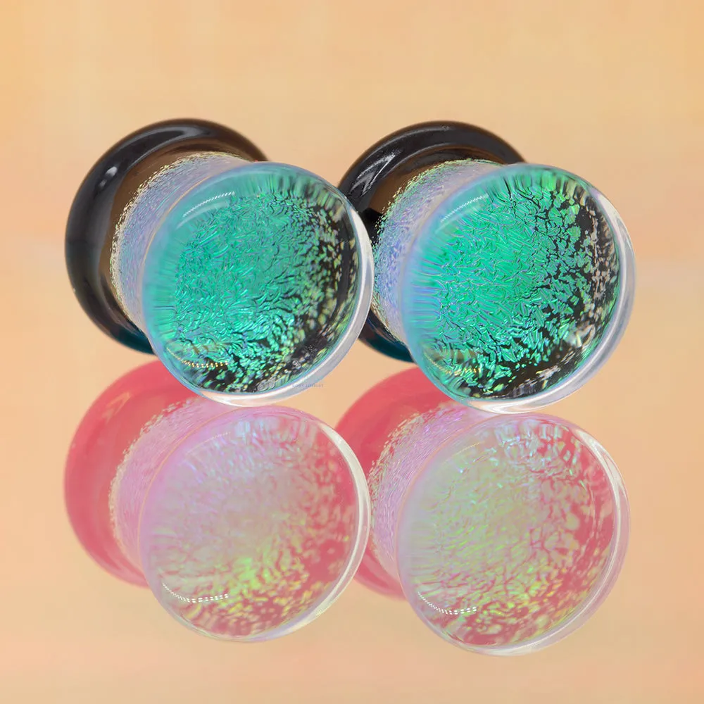 Dichroic Glass Plugs - Aqua