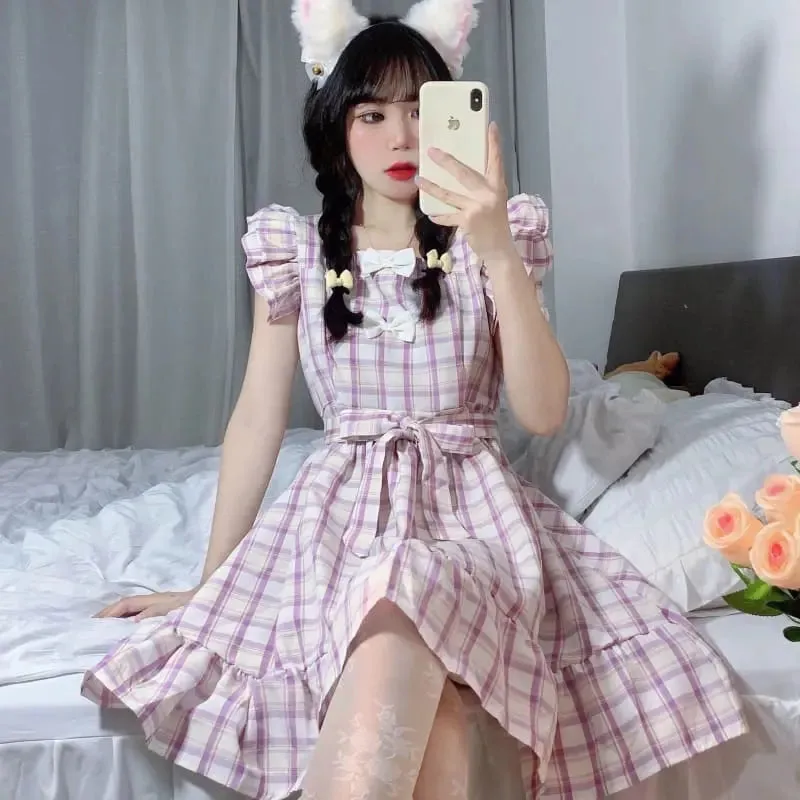 Dolly Kawaii Princess Jfashion Purple Plaid Ruffle Dress