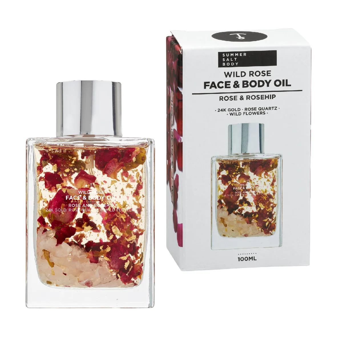 Face + Body Oil - 100ml - Gold Flakes, Wild Rose