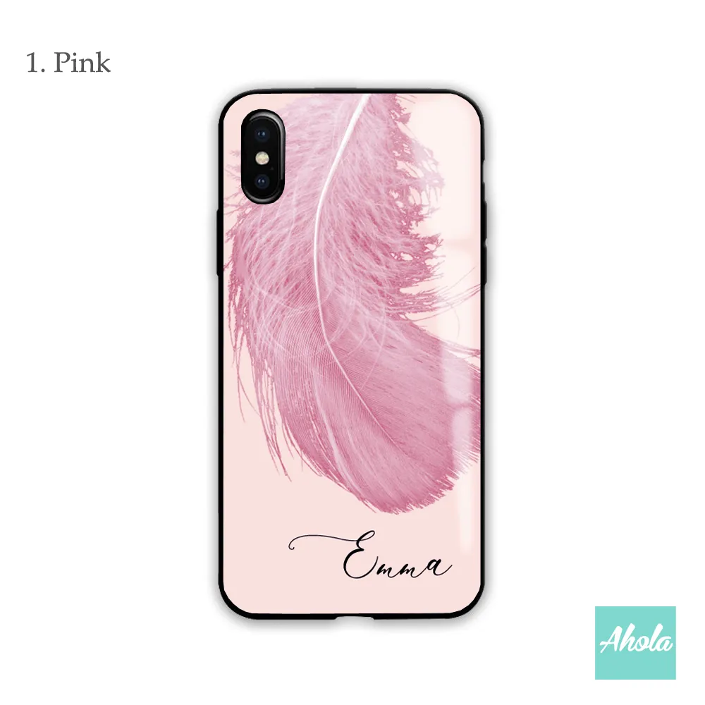 【Feather】Black bumper tempered glass phone Case 羽毛全包邊玻璃名字電話殼