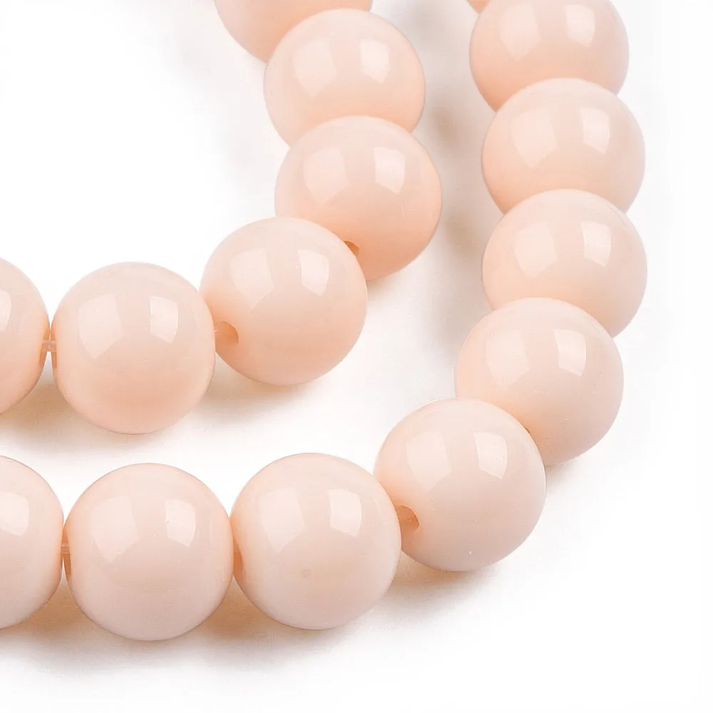 Glass Beads, Round, Opaque, Peach Puff, 10mm